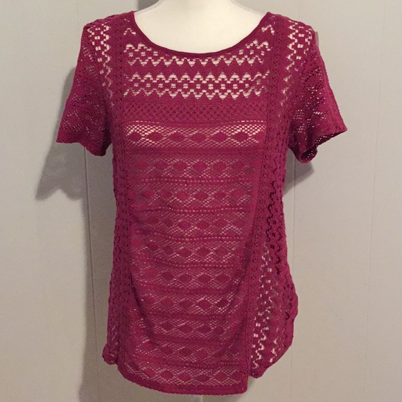 SOLD Lucky Brand NWT Pink Summer Crocheted Top - Picture 7 of 7
